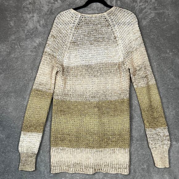 Free People Knit Cardigan Sweater Womens M Crochet Striped Oversized Lagenlook - Picture 4 of 9